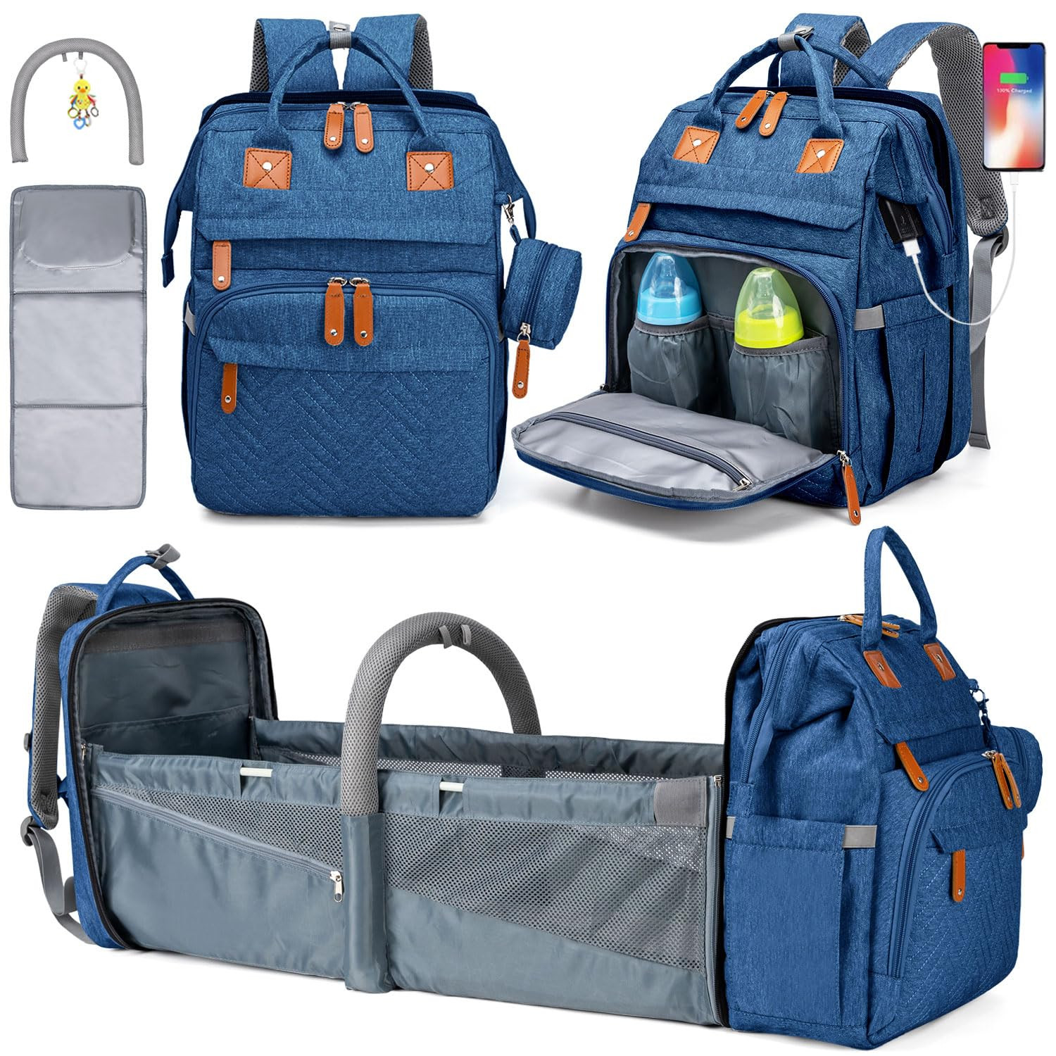 Diaper Bag Backpack, Large Baby Diaper Bags for Boys Girls, Baby Bag with USB Ch