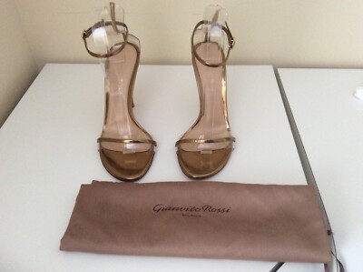 Gianvito Rossi Gold Leather and PVC METAL MEKONG Sandals Bronze Gold 38