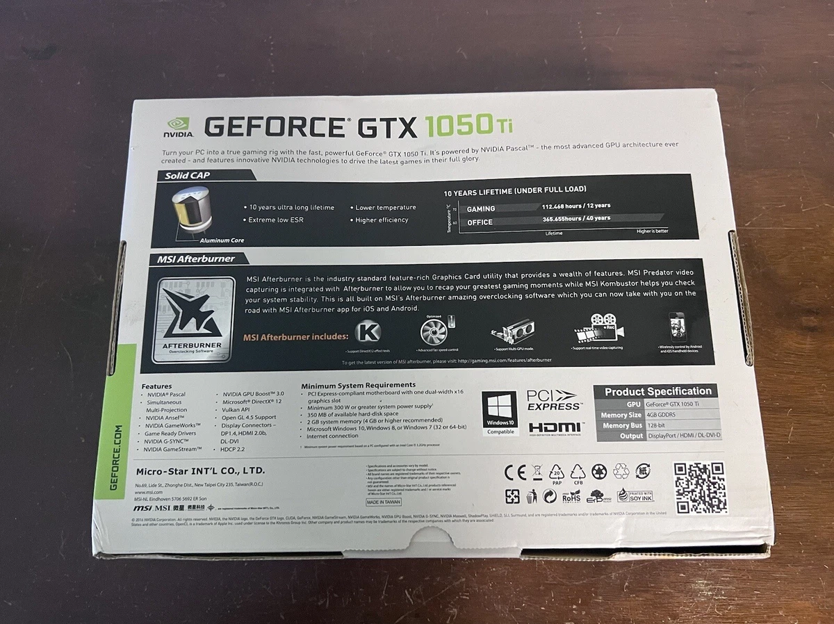 SEALED bag MSI NVIDIA GeForce GTX 1050 Ti 4GB GDDR5 Afterburner Dual Fans
