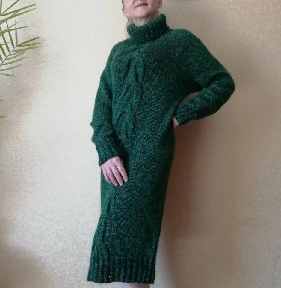 Mohair Women Knitted Dress Turtleneck Long Sweater Tunic Handmade Warm Boho Robe - Image 3 of 4