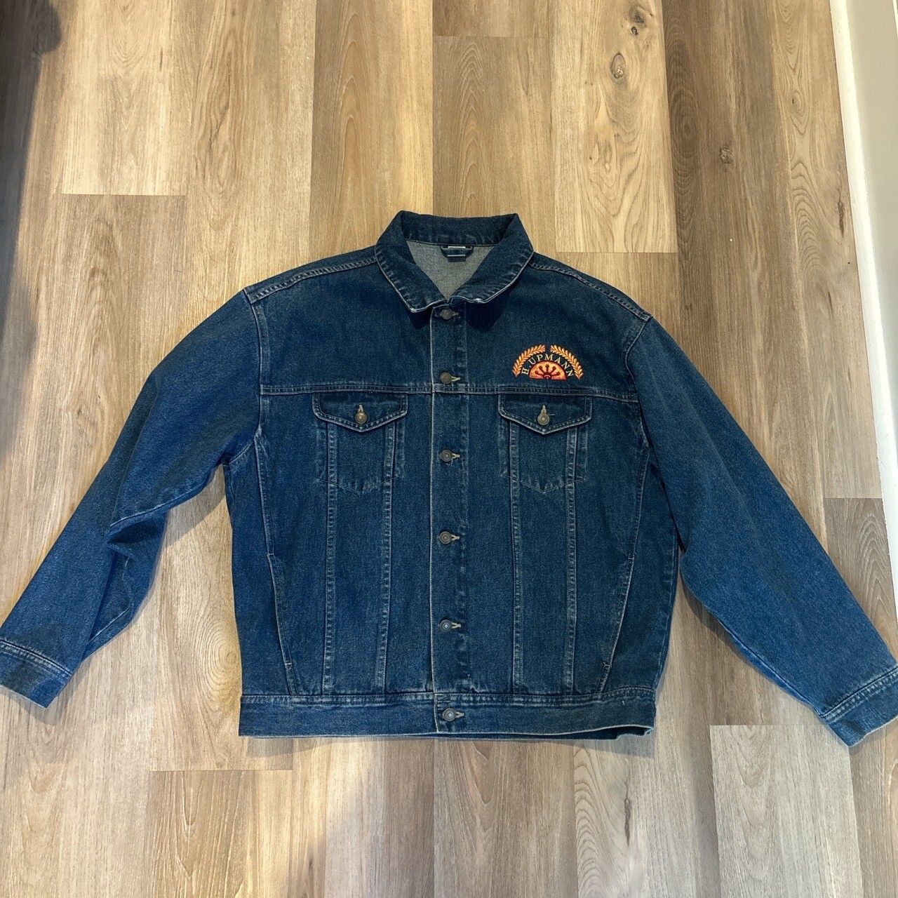 Vintage Denim Jacket Size Large With A H Upman Cigs Brand Patch