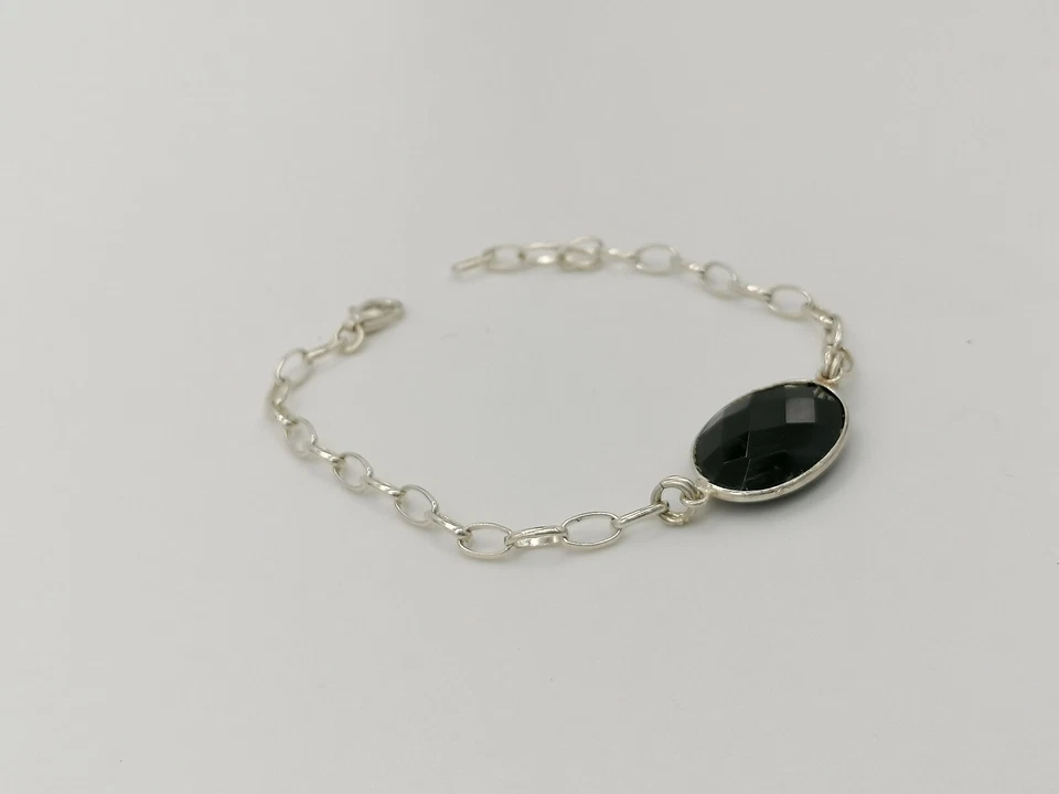 Pulsera Mujer Plata 925 Ónix Negro Cabujón Hecho En Italia Regulable - Imagen 3 de 4