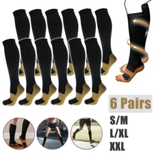 6 Pairs Copper Infused Compression Support Socks 20-30 mmHg For Men Women S-XXL