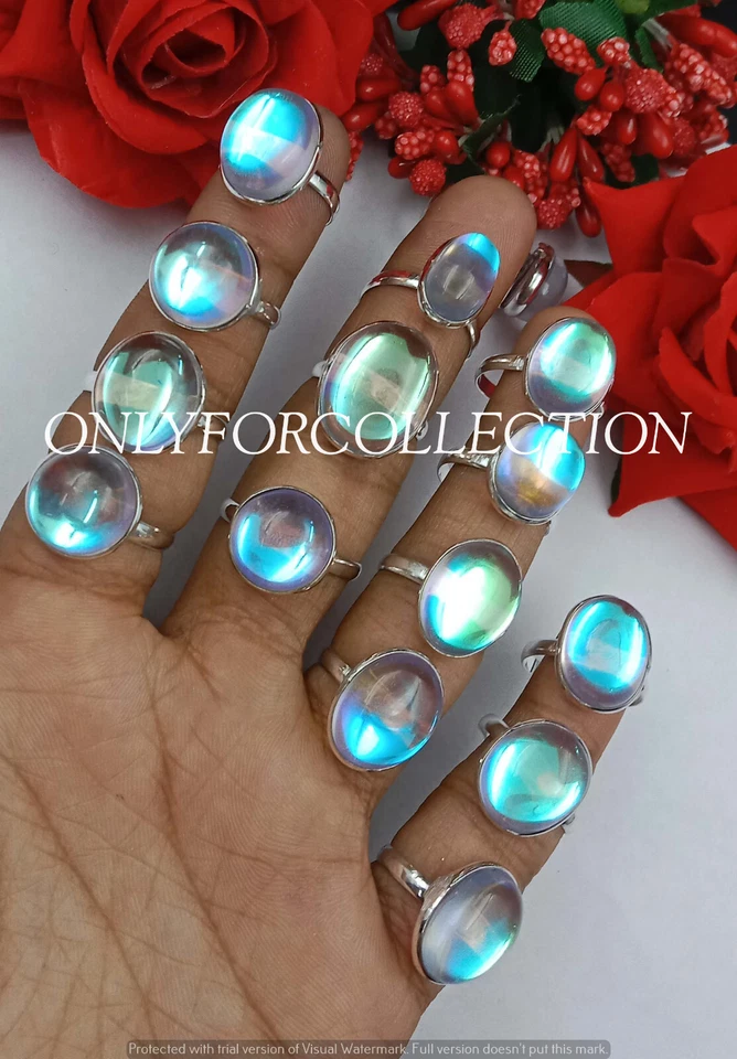 Buy Mystic Topaz Gemstone 925 Sterling Silver Plated Bezel Rings Lot 10pcs - Image 2 of 4
