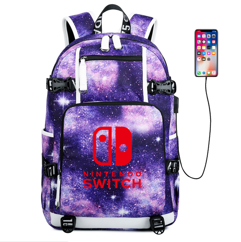 Nintendo Switch Logo Laptop Backpack Kids Schoolbag USB Charge Laptop  Travel Bag