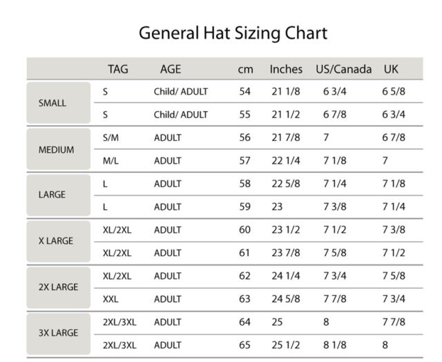 Proflex Hat Size Chart