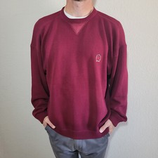 Vintage Tommy Hilfiger Mens Sweater Large Red Maroon Chunky Heavy Knit Crew Neck