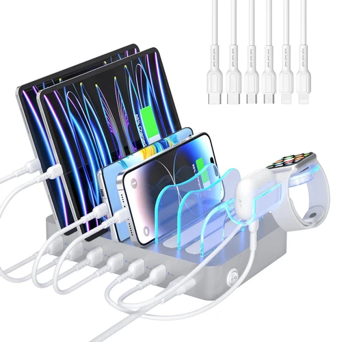Premium 6-Port USB Charging Station Organizer for Multiple Devices 6 Short Ch...