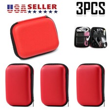 3x Red 2.5"USB Hard Drive Earphones Storage Bag Portable Data-Wire Power Pouch