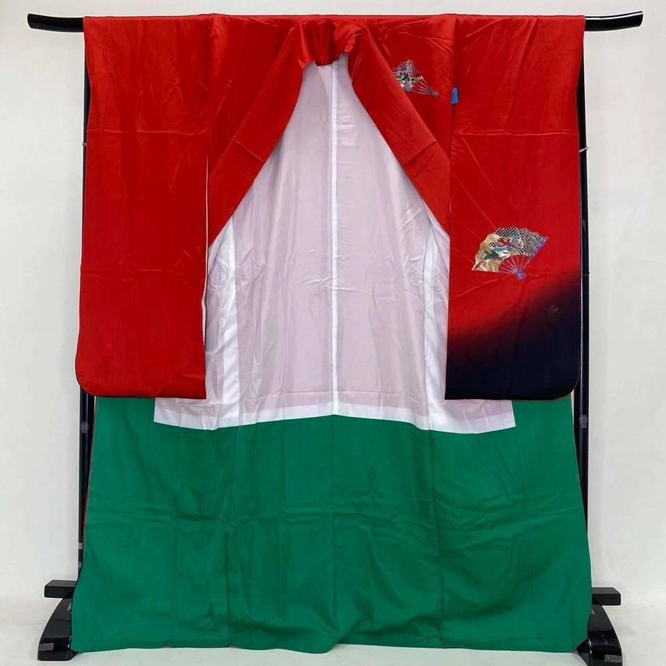 FURISODE Kimono Japonés Talla L SEDA FURISODE Rojo Claro Negro Rango C 4038 Foto 4 de 4