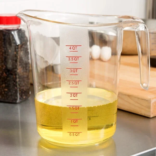 CHOICE 4 QT. CLEAR HARD PLASTIC MEASURING PITCHER W/GRADUATIONS, TWO-SIDED, NSF