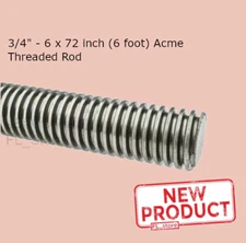 3/4 Inch - 6 x 72 Inch 6 Foot Acme Fully Threaded Rod 6 Feet Steel Finish NEW
