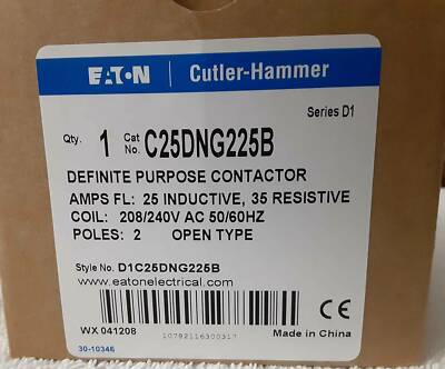 Contactor- Eaton / Cutler-Hammer C25DNG225B.  NEW. Free Shipping.