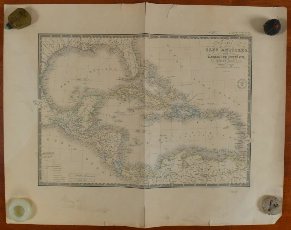 Mapa BRUÉ del Caribe Carte des Isles Antilles des Etats Unis de L'Amérique 1860 Foto 2 de 4