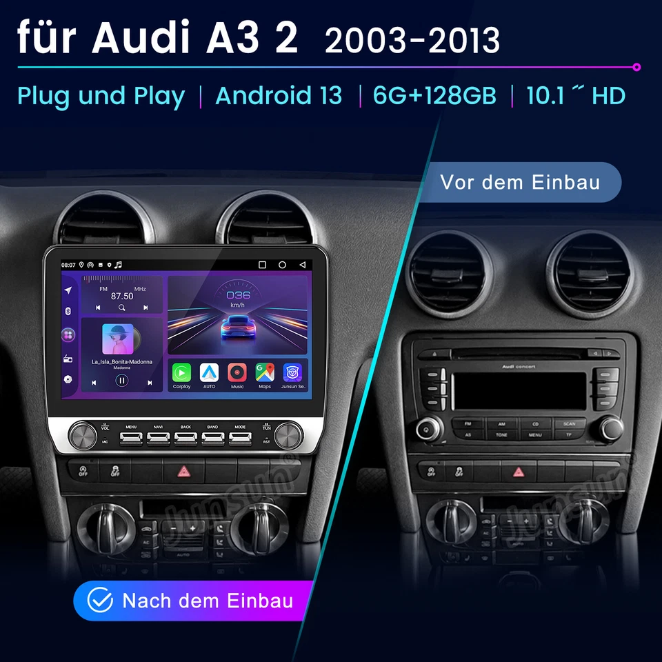 Für AUDI A3 8P 03-2013 Carplay Android13 Autoradio GPS Nav WIFI BT SWC DAB+ 128G - Bild 2 von 4