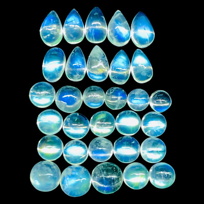 31 Stk Natürliche Blue Moonstone 3-5mm Mix Cabochon Lose Edelsteine