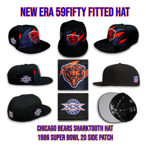 New Era Chicago Bears Shark-Tooth 59Fifty Fitted Hat Super Bowl 20 Patch 7 3/8