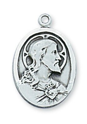 Sterling Silber Herz Skapulier ovale Medaille an 20'' Kette Anhänger Halskette