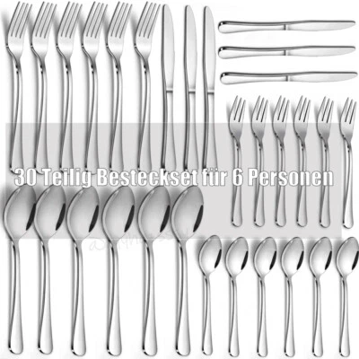 BESTECKSET 30 TEILIG FÜR 6 PERSONEN BESTECK ESSBESTECK EDELSTAHL TAFELBESTECK - Bild 1 von 4