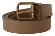 DOLCE & GABBANA Dress Belt Brown Solid Leather Brass Buckle Classic s.90cm/36in