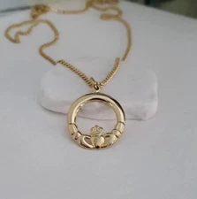 Gold Claddagh Necklace, Best Friend Necklace, 14K Plated Gold