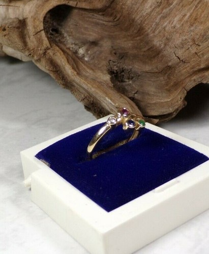 D27-99 / eleganter Ring GG 585 Saphir, Rubin Smaragd Diamantsplitter Gr. ca. 53 - Bild 5 von 8