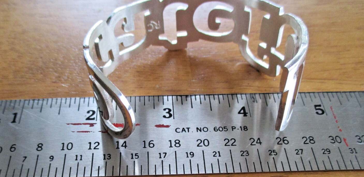 Rustic Cuff GRATEFUL Signed Silver Tone Cuff Brac… - image 6