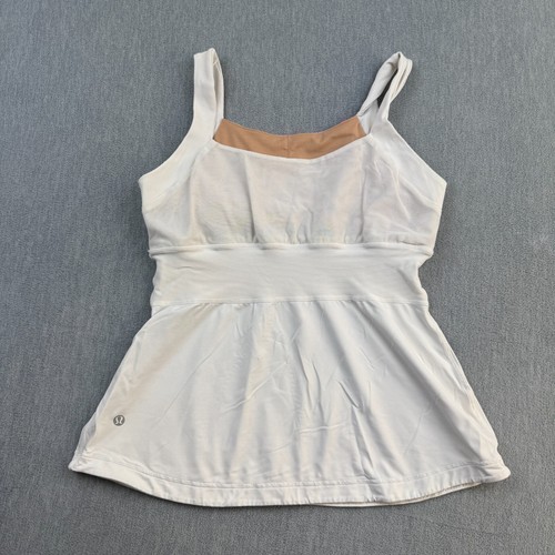 Lululemon Tank Top Women 12 White Stretch Built In Bra Unpadded Yoga Gym - Picture 11 of 11