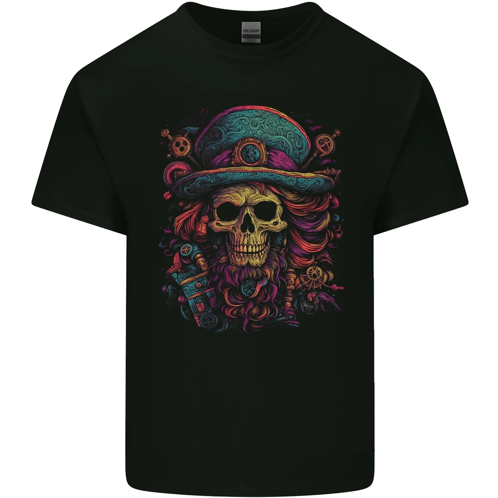 Psychedelic Pirate Skull LSD Trippy Demonic Mens Cotton T-Shirt Tee Top