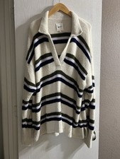Aerie Striped Fuzzy Super Soft Split Neck Oversized Sweater Women Sz M