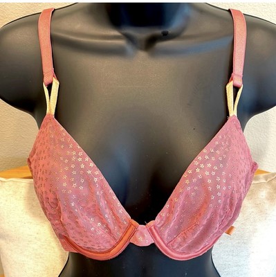 Victoria's Secret Pink and Gold Star Unlined Demi Bra Size 38D