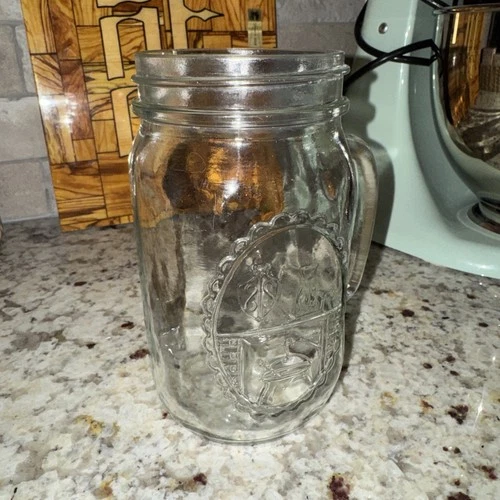 Vintage Mason’s Union Glass Mug With Handle - 32 oz Quart Size - Regular Mouth