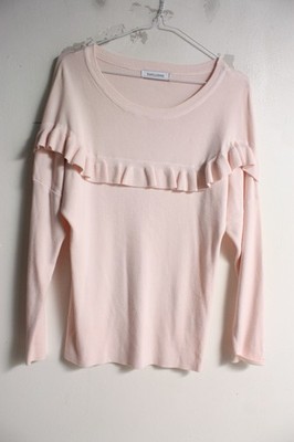 Papillonne Womens Frill Trim Ribbed Jumper - Pink - M/L (i51)