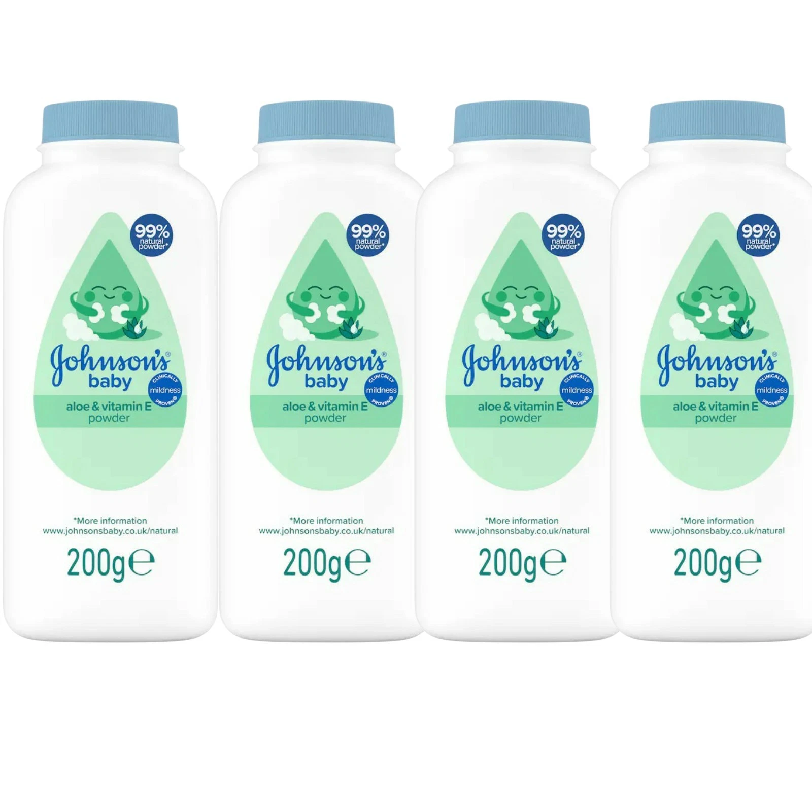4 x 200g Johnson's Baby Powder Aloe & Vitamin E / 99% Natural Powder
Opens in a new window or tab