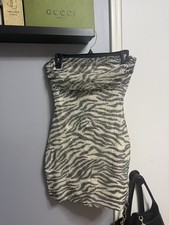 Windsor Zebra Sequin Strapless Mini Dress Gray White Polyester Spandex Size M