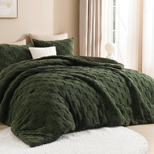 Fluffy Queen Size Comforter Set Olive Green, 3 Pieces Warm Fleece Winter Beddin