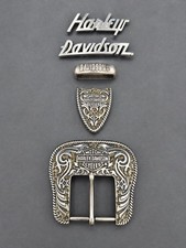 Vintage Harley Davidson Western Belt Buckle 5 Pc Set Silver Tone Biker Hardware