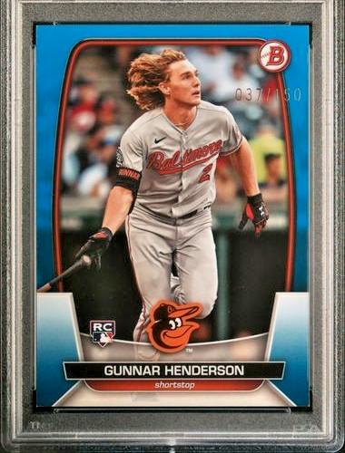 2023 Bowman Rookie /150 Blue Border #65 Gunnar Henderson RC SP BAL -PAPER- PSA 8 view 3