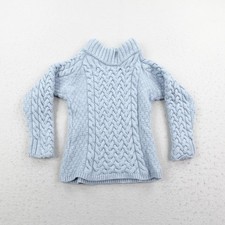 Aran Woollen Mills Sweater Girls Small Blue Cable Knit Merino Wool Fisherman