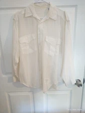 VINTAGE Esprit Sport White 100% Rayon Button Down Collar epaulettes Shirt Sz Lg