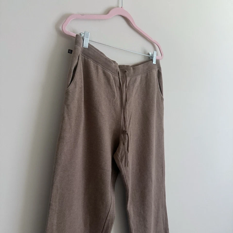 Lauren Ralph Lauren Wide-Leg Fleece Drawstring Sweatpants Beige Women’s Sz Large - Image 2 of 4