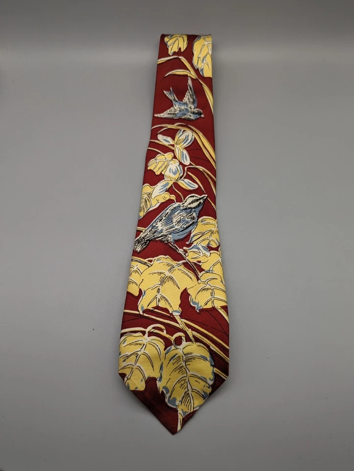 Corbata de 3" vintage de los años 40 estampados de plumaje pechos pico de hierba pájaro estampado de novedad para hombre Foto 2 de 4