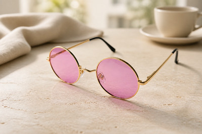 Small Face Lennon Round Sunglasses Pink Lens Retro Steampunk Style UV400 Polariz