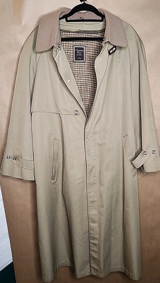 Vintage Christian Dior Monsieur Trench Rain Coat Men 46R Wool Removable Lining - Image 3 of 4