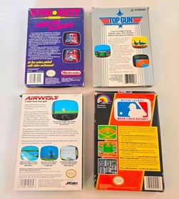 LOT OF 4 BOXED NINTENDO NES GAMES: Pin-Bot, Top Gun, Airwolf, MLB