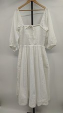 Quince Women 100% Organic Cotton Gauze Smocked Square Neck Midi Dress White L