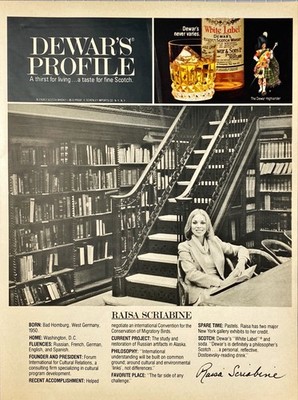 Dewars White Label Scotch Whiskey ''Raisa Scriabine  Recommends''Vtg Print Ad 1979