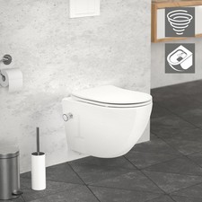 Sp&uuml;lrandlos Wand H&auml;nge WC Toilette Tornadosp&uuml;lung Softclose Bidet-Funktion kurz