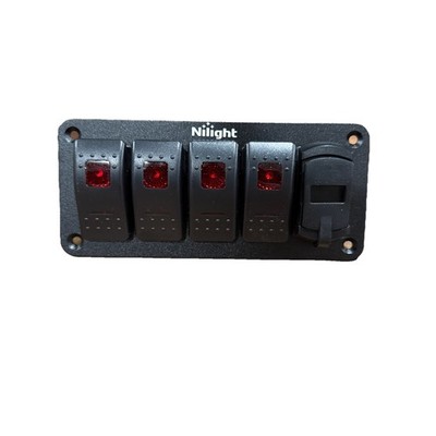 Nilight 4 Gang Rocker Switch Panel Red Backlit with USB Charger Voltmeter