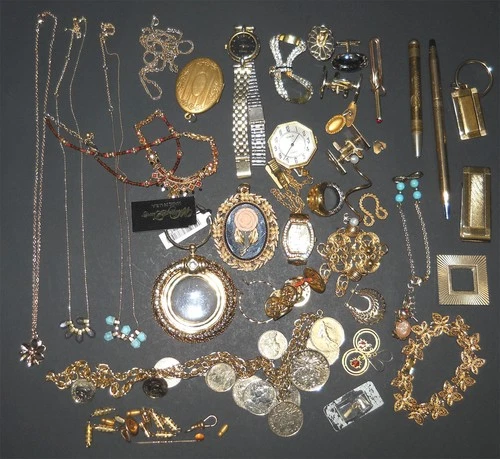 Gold Tone Filled Plated Vintage Costume Jewelry Necklaces Watches Scrap or Wear